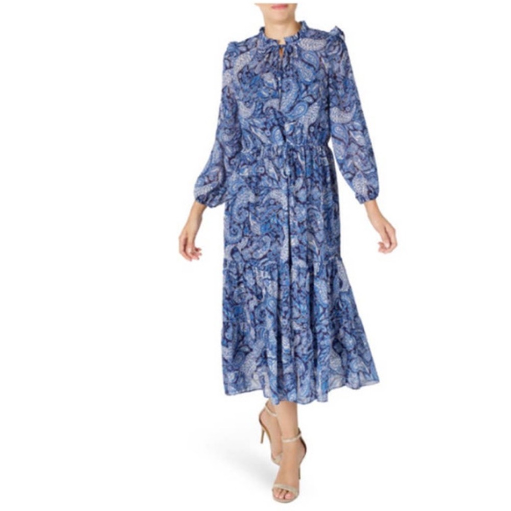 Julia Jordan Paisley Midi Blue Long Sleeve Flowy Dress